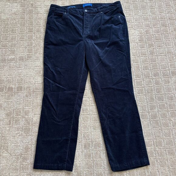 Talbots High Waist Corduroy Pants Women's 14P Navy Blue Straight Leg Casual - Picture 1 of 6